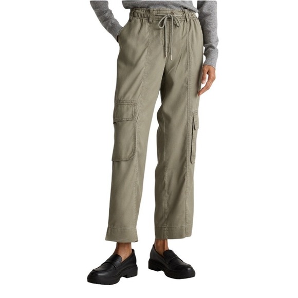 Quince Pants - NWT Quince Vintage Wash Tencel Drawstring Cargo Pants Olive Green M Ankle Crop